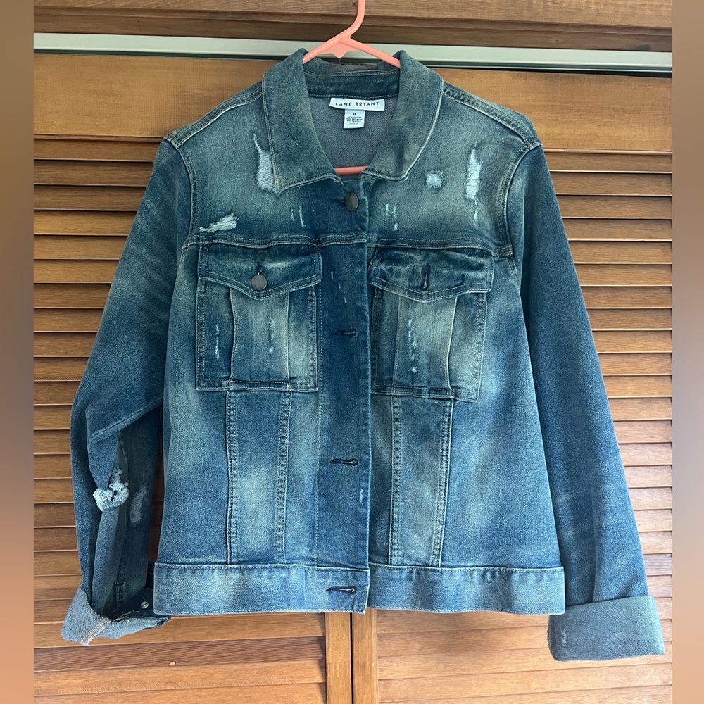 Lane Bryant distressed stretch denim jacket size 16